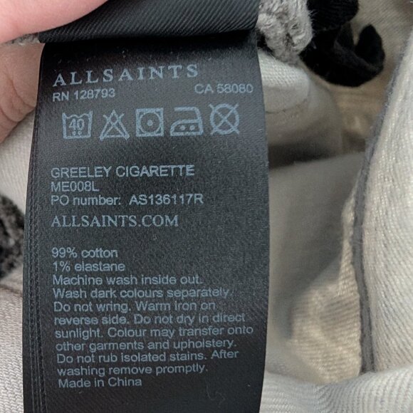 ALLSAINTS Men's Cigarette skinny fit stretch denim jeans Light Gray Size 30 - Picture 11 of 12
